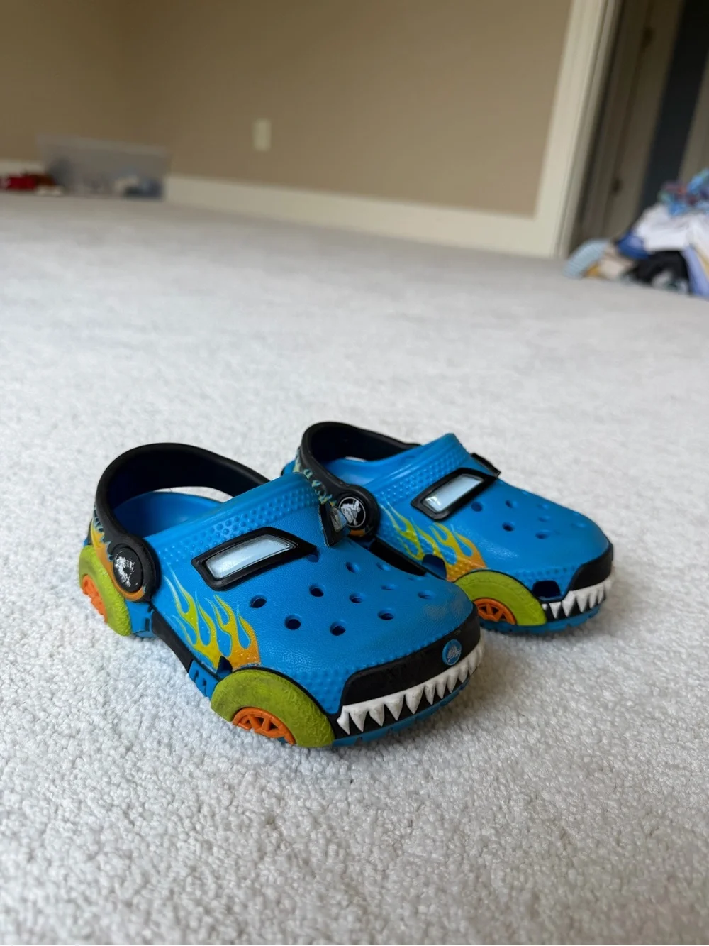 Kids Blue Flame monster truck crocs